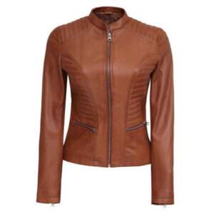 Women's Cognac Leather Biker Jacket
