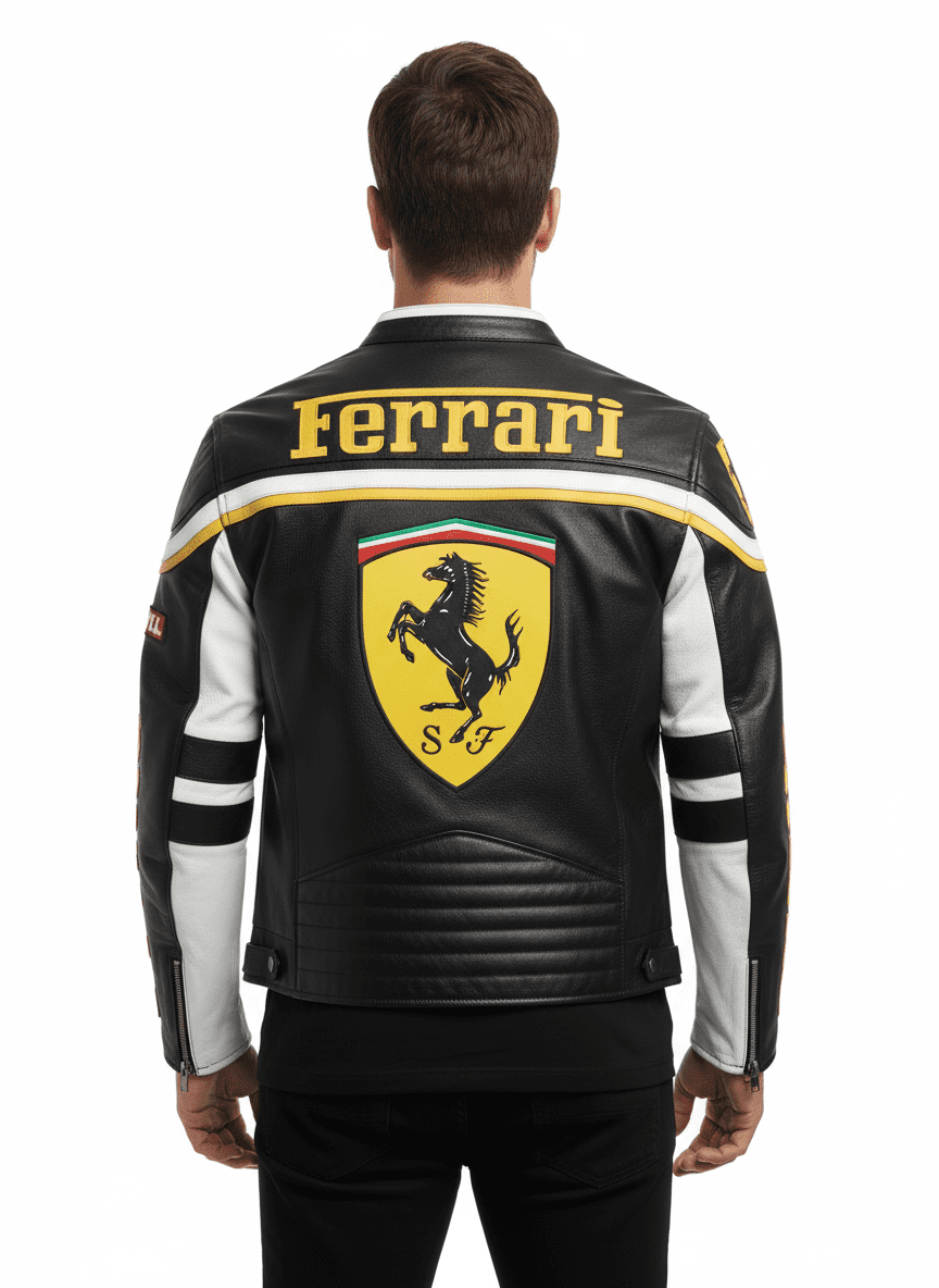 Black Ferrari Leather Jacket Back