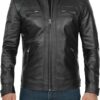 Black Cafe Racer Leather Jacket