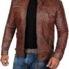 Brown Cafe Racer Leather Jacket