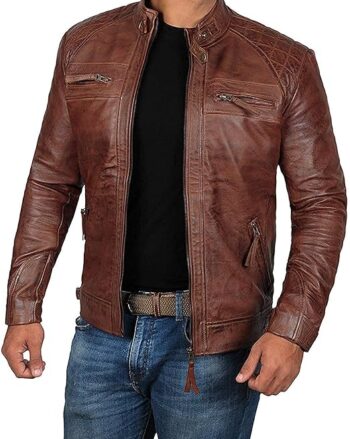Brown Cafe Racer Leather Jacket