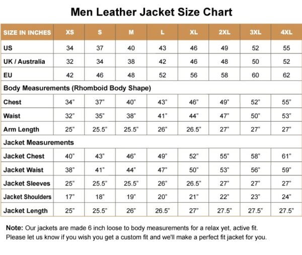 Sheepskin Jacket Size Chart