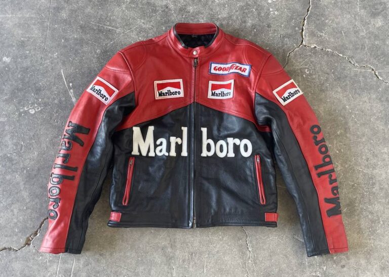 Vintage Marlboro Leather Jacket - Men Racing Motorcycle Jacket