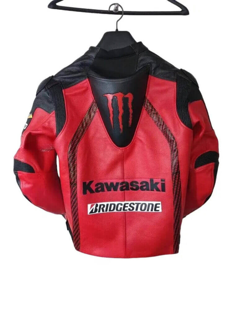 Motorcycle Racing Leather Jacket - Red Kawasaki Jacket