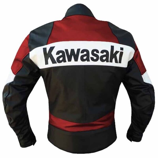 Men Red Kawasaki Motorcycle Cowhide Leather Jacket - Image 4