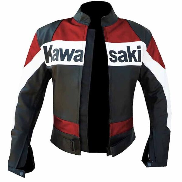 Men Red Kawasaki Motorcycle Cowhide Leather Jacket - Image 3