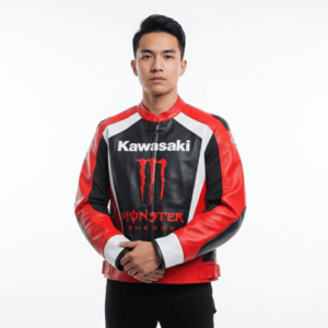 Kawasaki Motorcycle Riding Gear Red Black Biker Leather Jacket