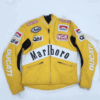 Marlboro Racing Yellow Ducati Motorcycle Streetwear Cowhide Leather Biker Jacket