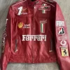Ferrari F1 Racing Red Motorcycle Riding Gear Cowhide Leather Biker Jacket