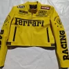 Women's FERRARI Yellow Cropped Biker Streetwear Classic Cowhide Leather Biker Jacket