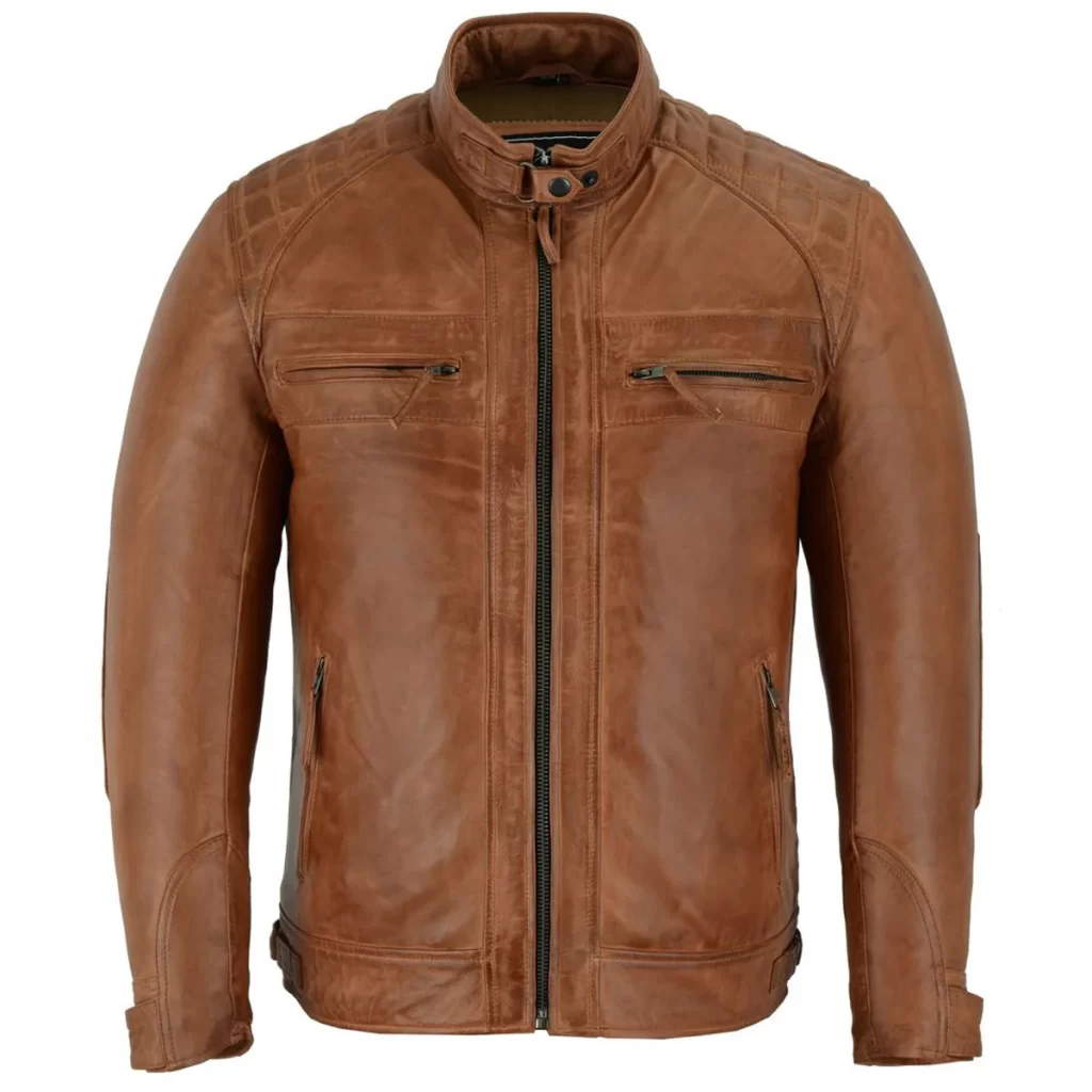 brown leather motorcycle jacket