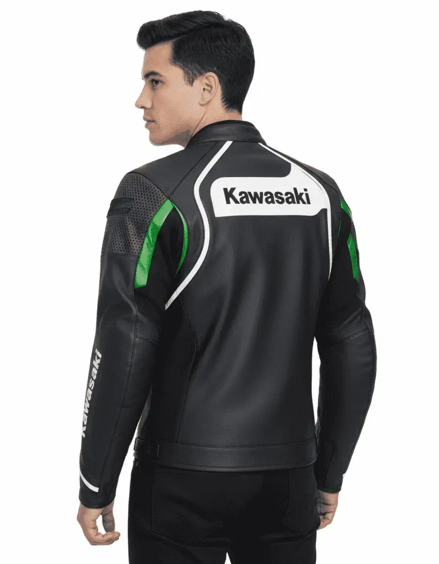 Kawasaki Motorcycle Racing Streetwear CE Armored Leather Jacket - Image 3