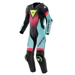Dainese Laguna Seca 6 Perforated Leather Racing Suit – BLACK/WATER/FUXIA