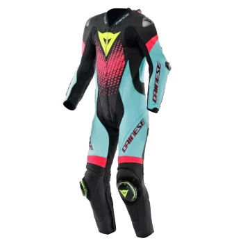 Dainese Laguna Seca 6 Perforated Leather Racing Suit – BLACK/WATER/FUXIA