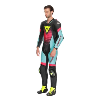 Dainese Laguna Seca 6 Perforated Leather Racing Suit – BLACK/WATER/FUXIA - Image 2