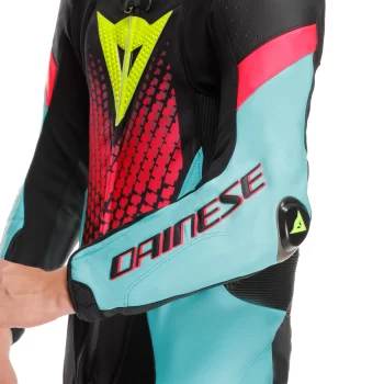 Dainese Laguna Seca 6 Perforated Leather Racing Suit – BLACK/WATER/FUXIA - Image 4