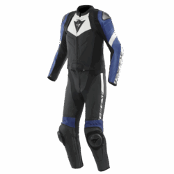 AVRO 4 Men’s 2-Piece Motorcycle Leather Suit – Black/White/Blue