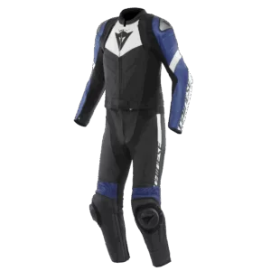AVRO 4 Men’s 2-Piece Motorcycle Leather Suit – Black/White/Blue