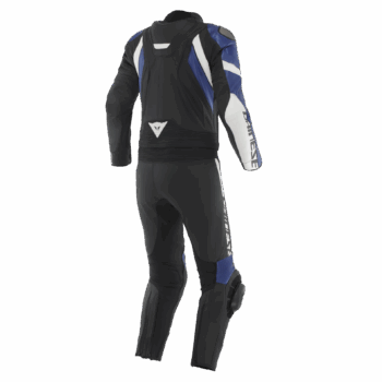 AVRO 4 Men’s 2-Piece Motorcycle Leather Suit – Black/White/Blue - Image 2