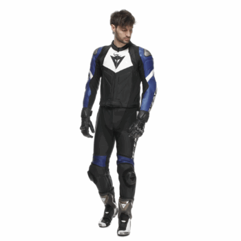 AVRO 4 Men’s 2-Piece Motorcycle Leather Suit – Black/White/Blue - Image 3