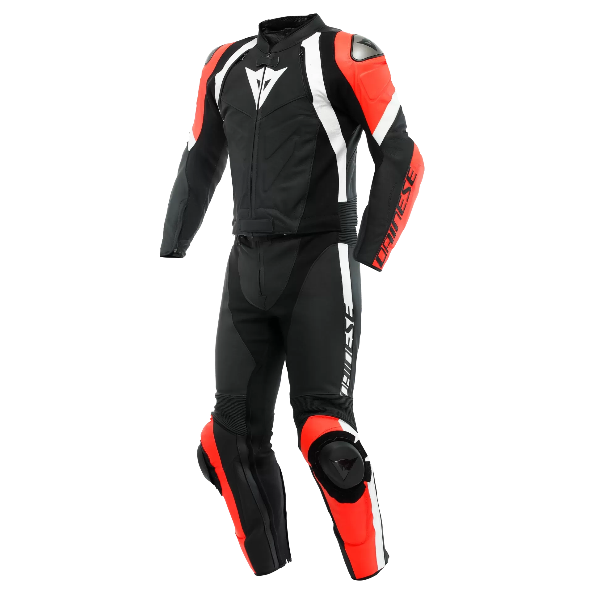 AVRO 4 Men’s 2-Piece Motorcycle Leather Suit – Black/Red /White