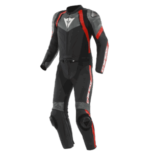 AVRO 4 Men’s 2-Piece Motorcycle Leather Suit – Black/Red -Lava