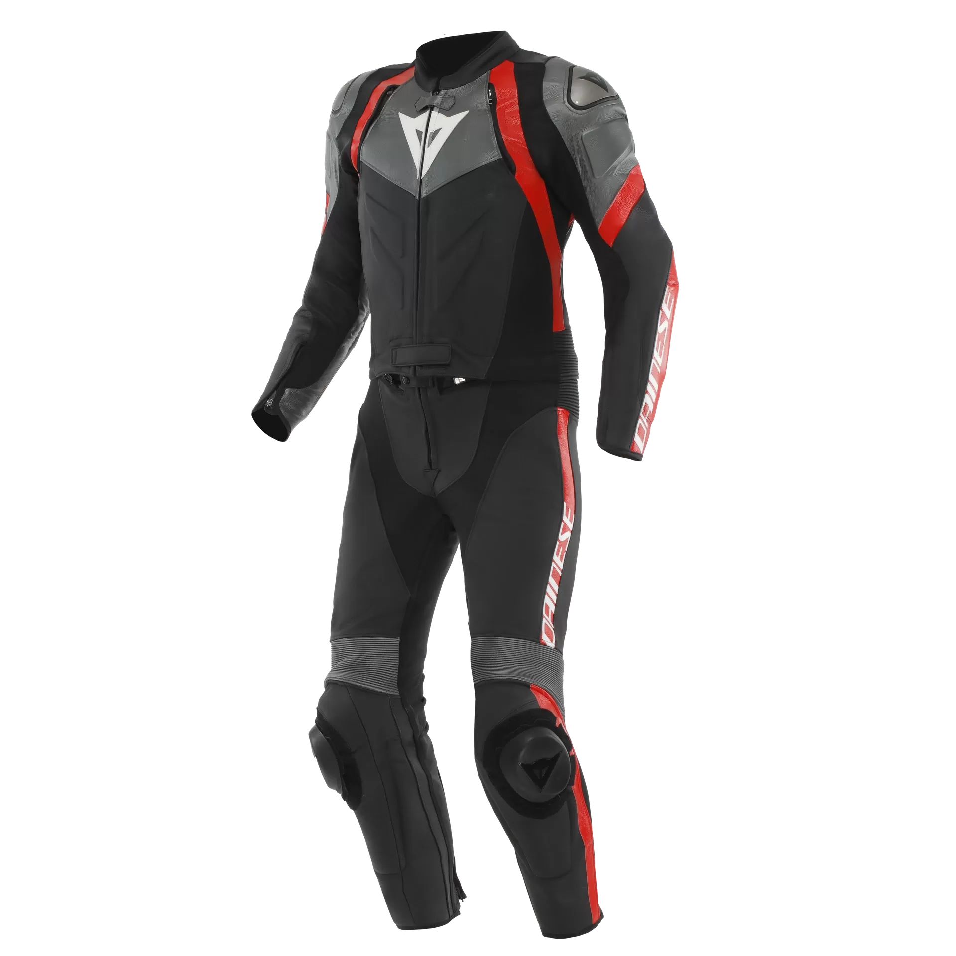 AVRO 4 Men’s 2-Piece Motorcycle Leather Suit – Black/Red -Lava