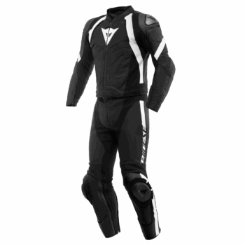 AVRO 4 Men’s 2-Piece Motorcycle Leather Suit – Black/White