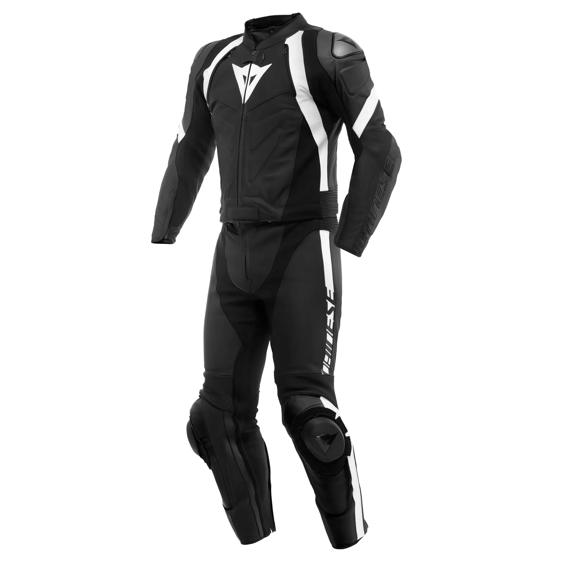 AVRO 4 Men’s 2-Piece Motorcycle Leather Suit – Black/White