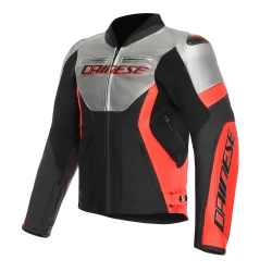 Dainese Racing 5 Leather Motorcycle Jacket – CE Armor (Silver/Black/Red)