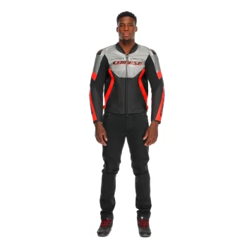 Dainese Racing 5 Leather Motorcycle Jacket – CE Armor (Silver/Black/Red) - Image 3