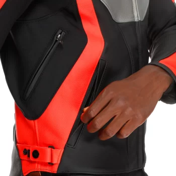 Dainese Racing 5 Leather Motorcycle Jacket – CE Armor (Silver/Black/Red) - Image 12