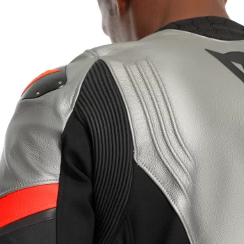 Dainese Racing 5 Leather Motorcycle Jacket – CE Armor (Silver/Black/Red) - Image 14