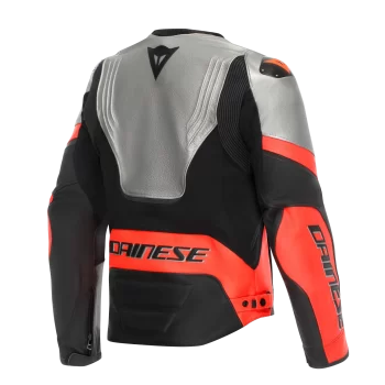 Dainese Racing 5 Leather Motorcycle Jacket – CE Armor (Silver/Black/Red) - Image 2