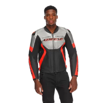 Dainese Racing 5 Leather Motorcycle Jacket – CE Armor (Silver/Black/Red) - Image 5