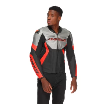 Dainese Racing 5 Leather Motorcycle Jacket – CE Armor (Silver/Black/Red) - Image 6