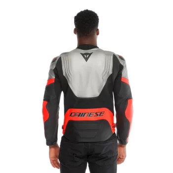 Dainese Racing 5 Leather Motorcycle Jacket – CE Armor (Silver/Black/Red) - Image 7