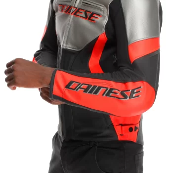 Dainese Racing 5 Leather Motorcycle Jacket – CE Armor (Silver/Black/Red) - Image 8