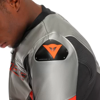 Dainese Racing 5 Leather Motorcycle Jacket – CE Armor (Silver/Black/Red) - Image 9