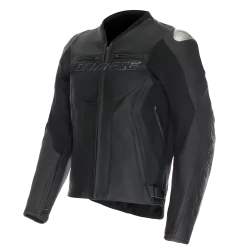Dainese Racing 5 Leather Motorcycle Jacket – CE Level 2 Armor, Black/Black/Black