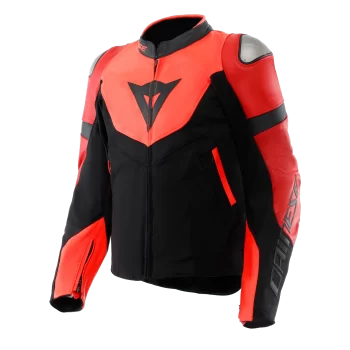 Dainese Iperattiva Leather-Tex Motorcycle Jacket – CE Level 2 Armor, Black/Red