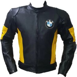 BMW Motorcycle Black and Yellow Leather Jacket – Bold & Protective Riding Gear