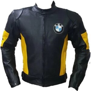 BMW Motorsport Black and Yellow Leather Jacket