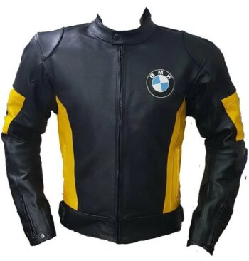 BMW Motorcycle Black and Yellow Leather Jacket – Bold & Protective Riding Gear