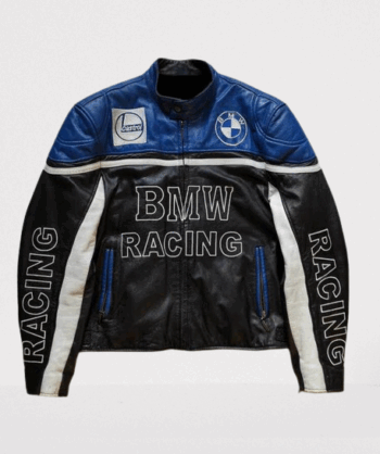Vintage Black and Blue BMW Motorcycle Racing Leather Jacket – Classic Style & Protection