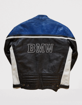 Vintage Black and Blue BMW Motorcycle Racing Leather Jacket – Classic Style & Protection - Image 2