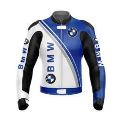 BMW White and Blue Motorcycle Racing Leather Jacket – Stylish & Protective Gear