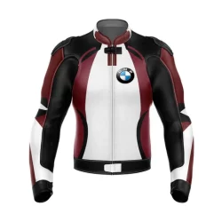 BMW Black Maroon Motorcycle Leather Racing Jacket – Stylish & Protective Gear
