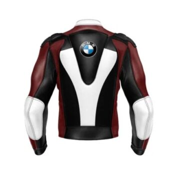 BMW Black Maroon Motorcycle Leather Racing Jacket – Stylish & Protective Gear - Image 2