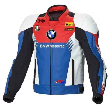 White Blue BMW Motorcycle Racing Leather Jacket – Stylish & Protective Gear